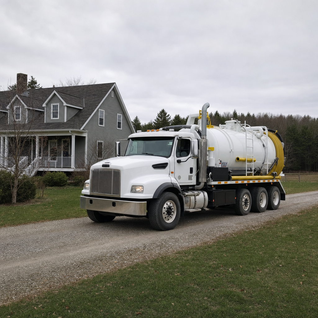 Septic vacuum truck arriving at a Washington Heights home for same-day emergency service