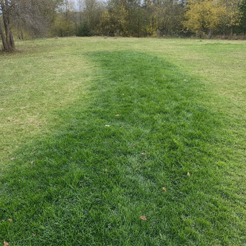 A soggy, unusually green patch of lawn over the drain field of a Washington Heights home, a sign the septic tank needs pumping